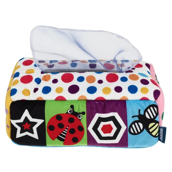 Jucarie interactiva cutie servetele bebelusi plus multicolor 21.5x12x7.5cm