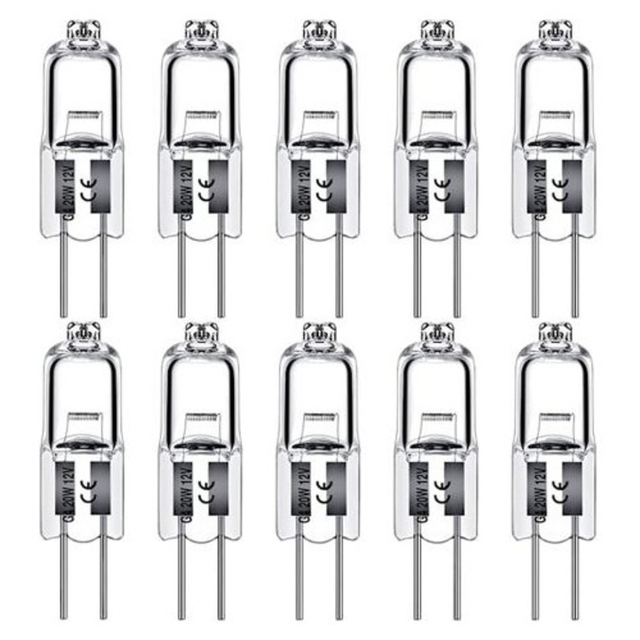 20 db G4 10W halogén izzó készlet, meleg fehér 30x9,2mm, dimmelhető
