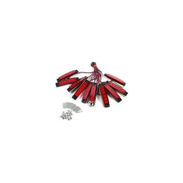 10 db oldalsó lámpa szett teherautóhoz, 6 LED, piros, 9.4x2x1.1cm, 24V