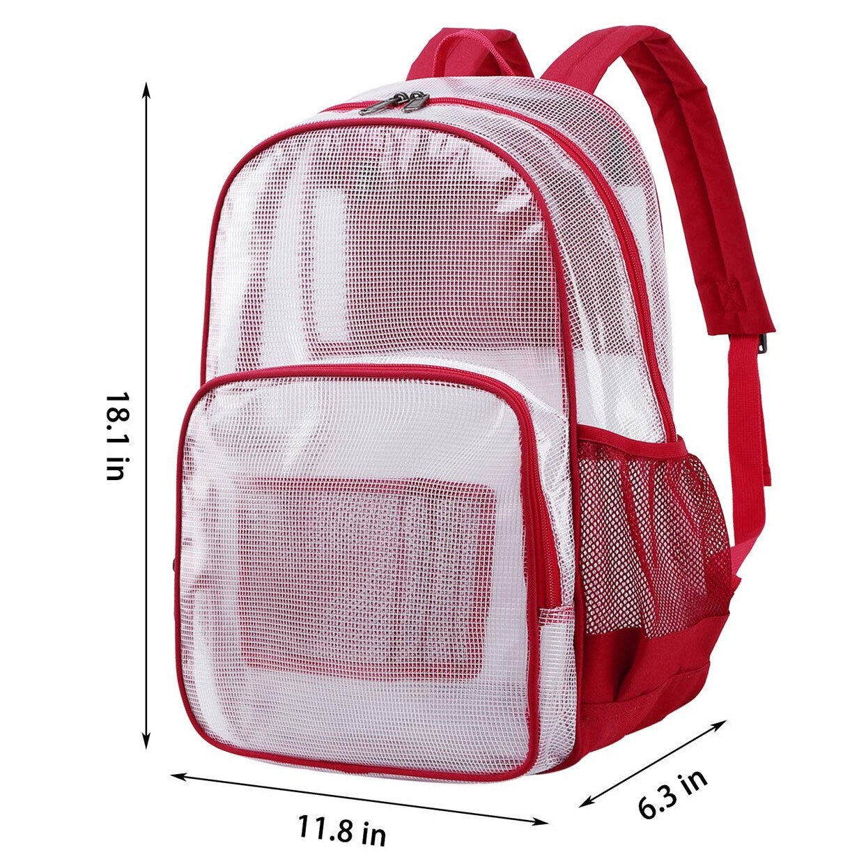 Rucsac scolar rezistent, semi transparent, rosu, 30x16x46 cm