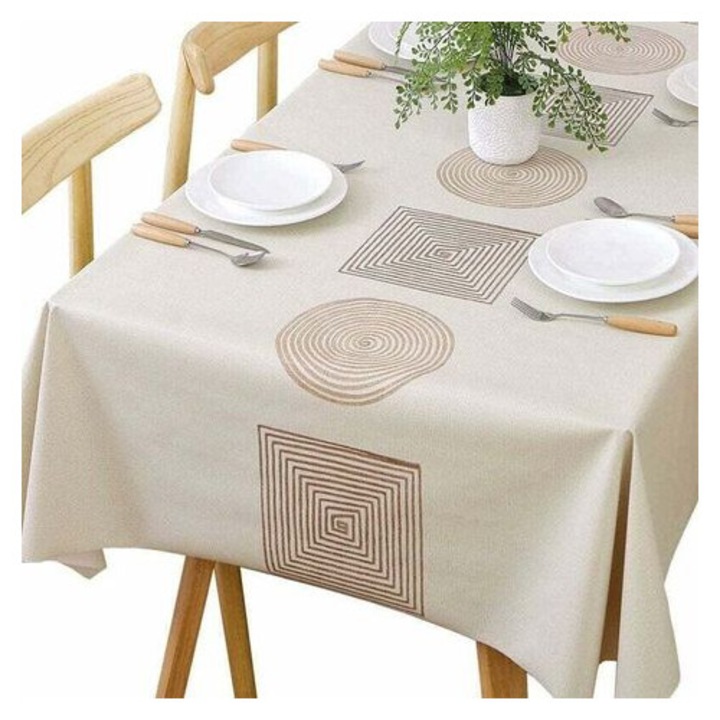 Téglalap alakú vízálló PVC asztalterítő 140x220cm bézs színű, cseppálló, csúszásmentes