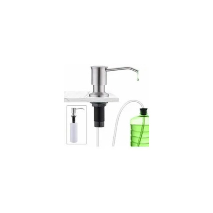 Beépíthető rozsdamentes acél szappanadagoló, 500ml, ezüst, 1m tömlő