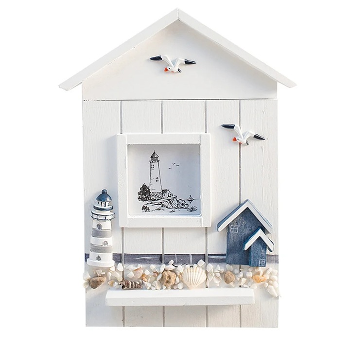 Cutie depozitare chei din lemn de pin, 29.5x18x5.3cm, culoare aleatorie
