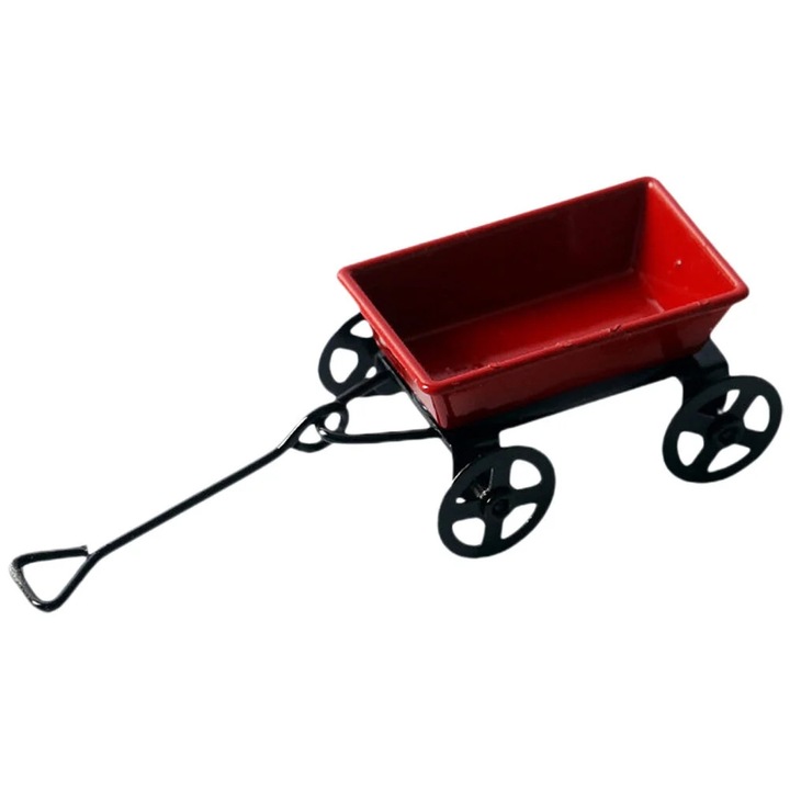 Mini caruta decorativa ZYBLSSBB LSM2xh9369-BCS0139564, din fier, rosu/negru, 7.5 x 3 x 2 cm