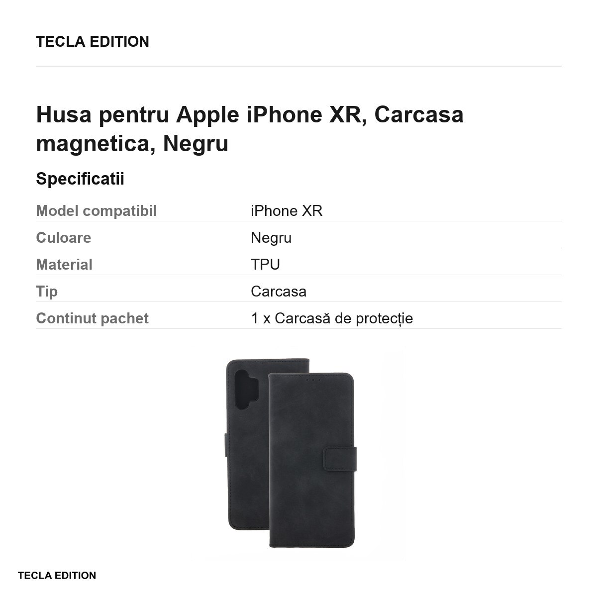 Husa Smart Velvet pentru Apple iPhone XR, tip carte cu inchidere magnetica, Negru