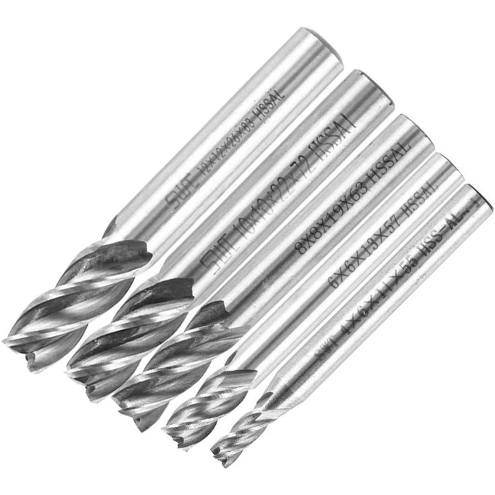 Set 5 freze HSS 4 dinti, 4x6x8x10x12mm, pentru prelucrare metalica