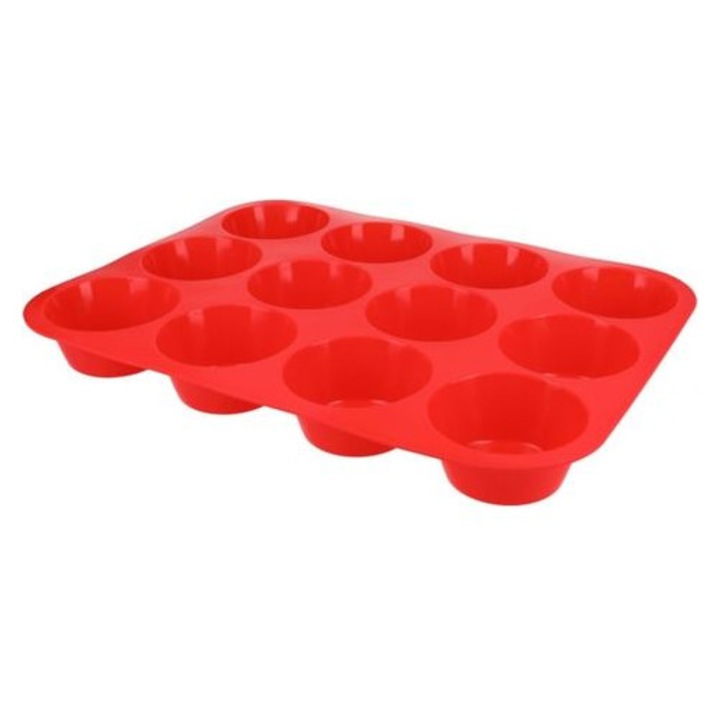 Tava silicon rosu pentru 12 briose 30x22x3cm