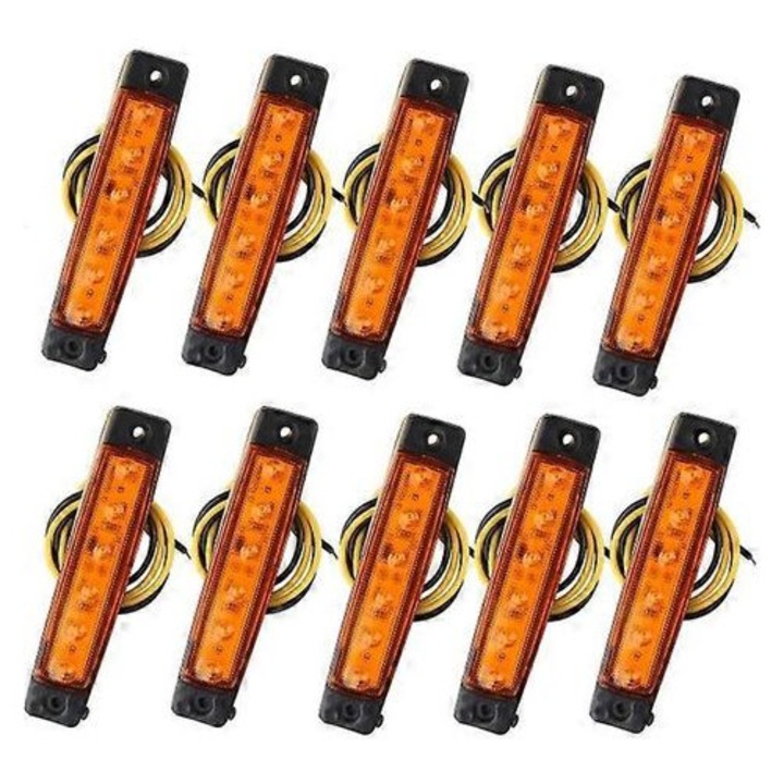 10 db LED oldalsó helyzetjelző lámpa készlet 6 SMD 12V narancssárga 9.8x2x1cm