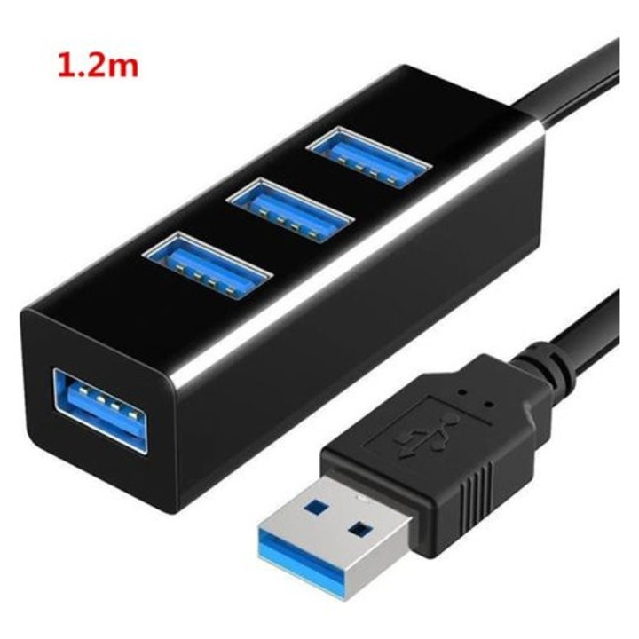 USB elosztó 4 portos, műanyag, fekete-fehér, 1.2m