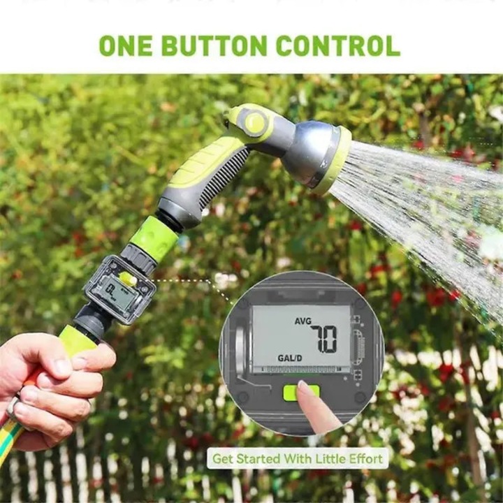 Digitális kerti vízmérő 3/4 hüvelyk IPX6, műanyag, 1-40 L/perc
