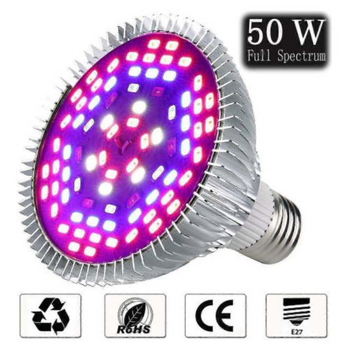 LED növénytermesztő lámpa 78 LED teljes spektrumú fehér 50W 30x15x5cm