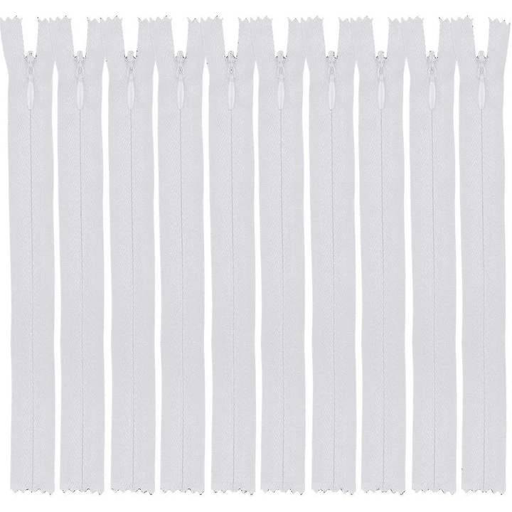 10 db fehér láthatatlan cipzár készlet 20x2,3cm nylon fém