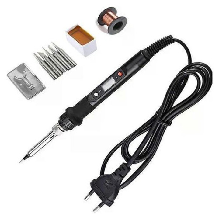 Pistol de lipit electric 80W, ecran LCD, reglabil, alb, 220V/110V