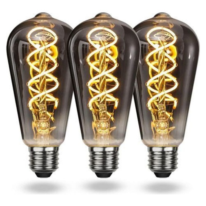 LED Izzó E27 vintage, 4W, meleg fény, füstszínű, 14x6.4cm