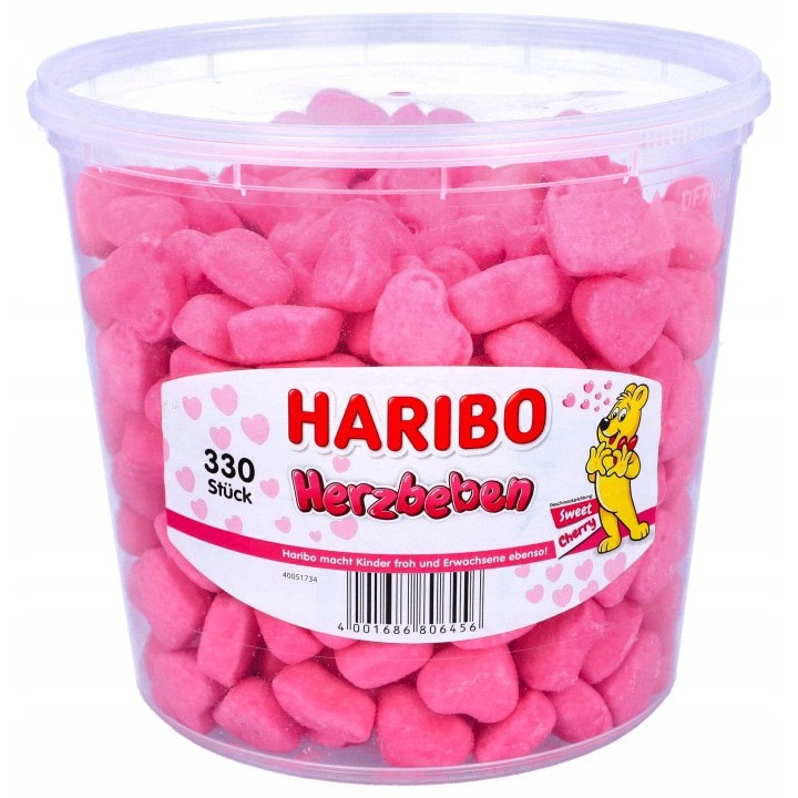 Jeleuri, Haribo, Herzbeben, cu aroma de fructe, forma de inima, 330 bucati, 1, 2 kg