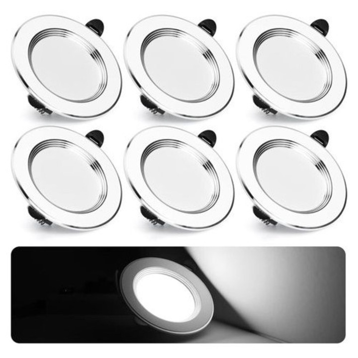 Spot LED incastrat, 7W, 700lm, alb rece, rotund, 10,5x3,5cm, set 6 bucati