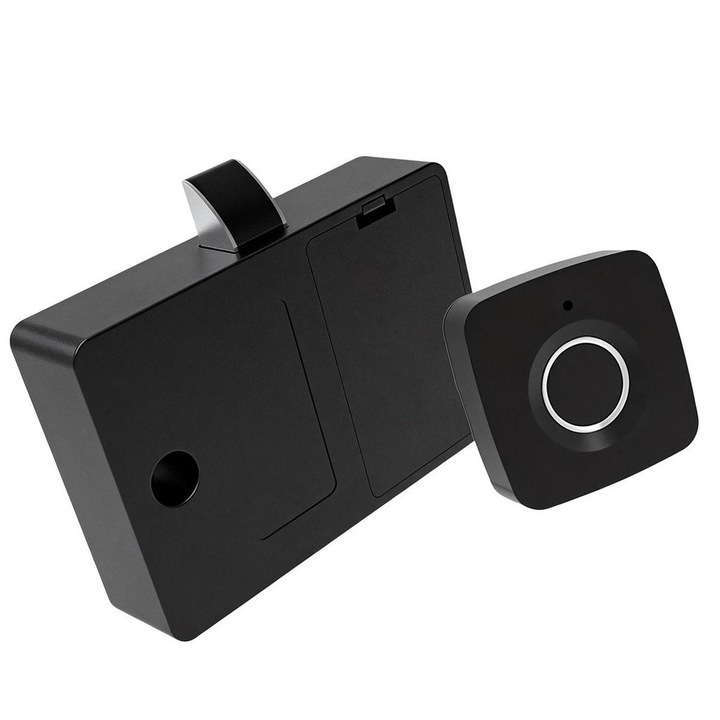 Intelligens bútorzár, 10 ujjlenyomat, Bluetooth, fekete, 10x5x3cm