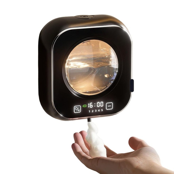 Automata szappanadagoló, szenzoros, 320ml, fekete, 5 adagolási szint, gyors USB-C töltés