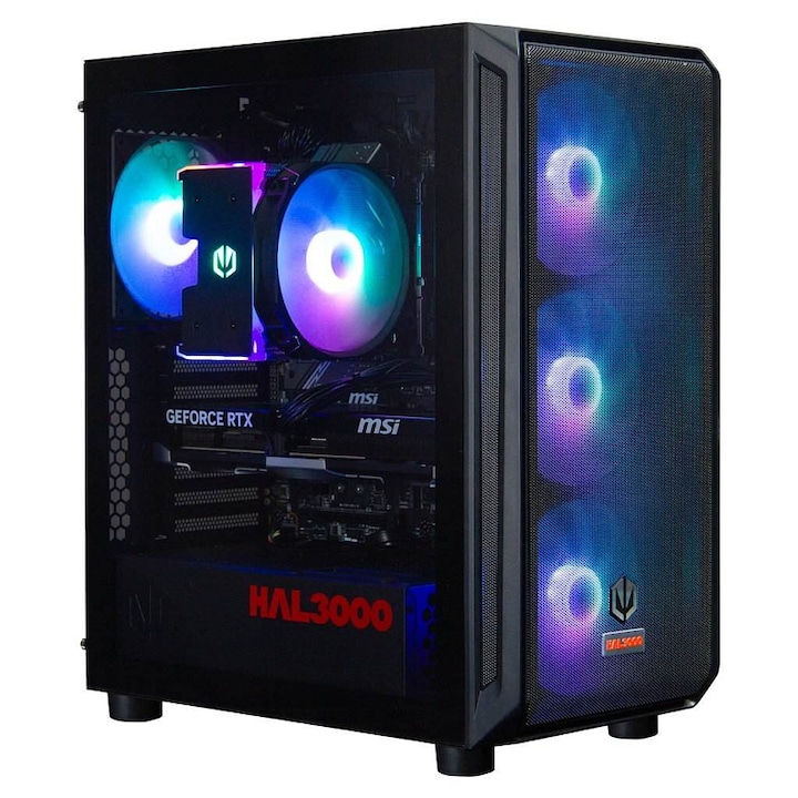 PC Gaming HAL3000 Alfa Gamer Pro Ti, Ryzen 7 7800X3D, RTX 5070 Ti, 32GB DDR5, 2TB SSD, fekete, 48.6x42.9x22.8cm
