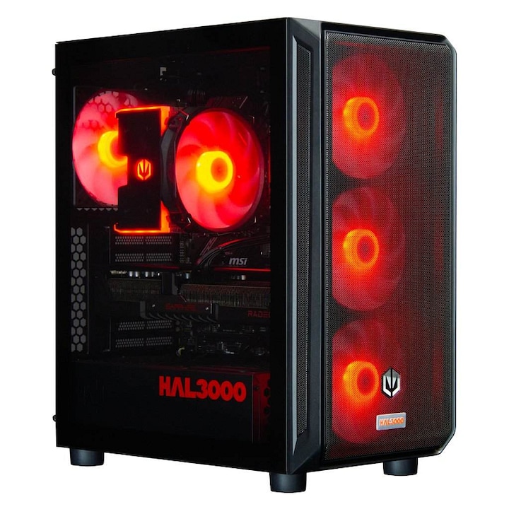 PC Gaming HAL3000 Alfa Gamer Pro XT, Ryzen 7 7800X3D, Radeon RX 9070 XT, 32GB DDR5, 2TB SSD, fekete, 48.6x42.9x22.8cm