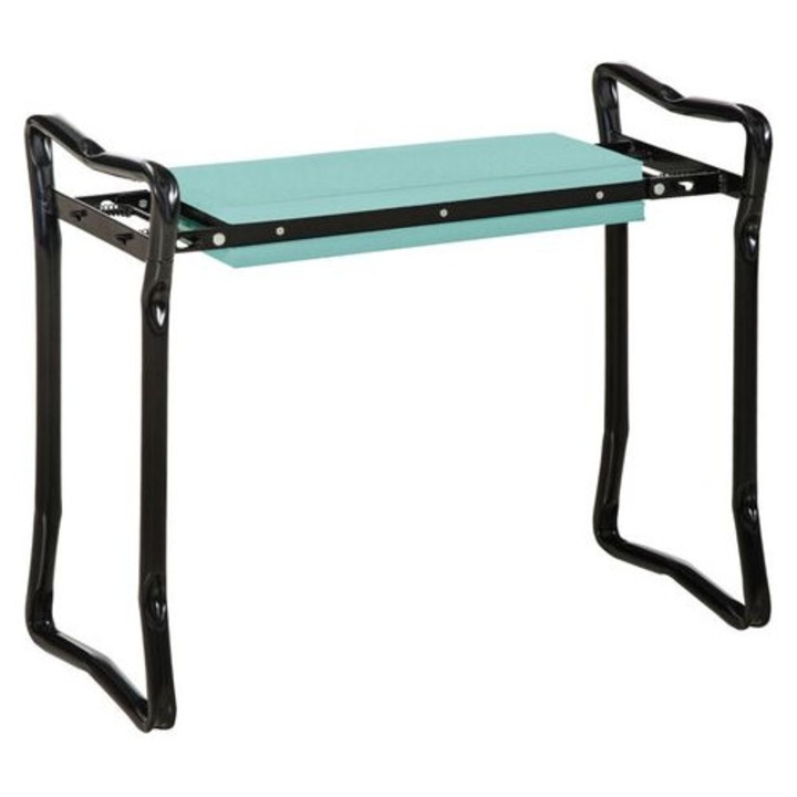 Banc de gradina pliabil, suport genunchi, spuma EVA, otel, verde inchis, 58x28x49cm