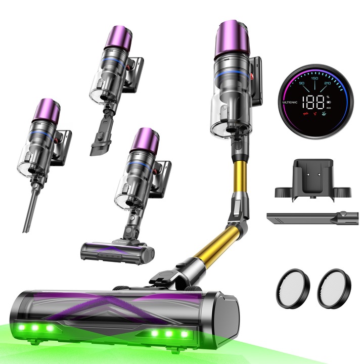Aspirator wireless Ultenic U20M cu mop, 60 kPa, autonomie 60 min, rezervor detasabil, articulatie flexibila 65 cm, anti-incurcare, filtru 7 straturi pentru covoare si par animale