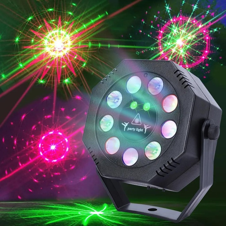 LED RGB diszkó party fény, távirányító, USB, többszínű, hordozható
