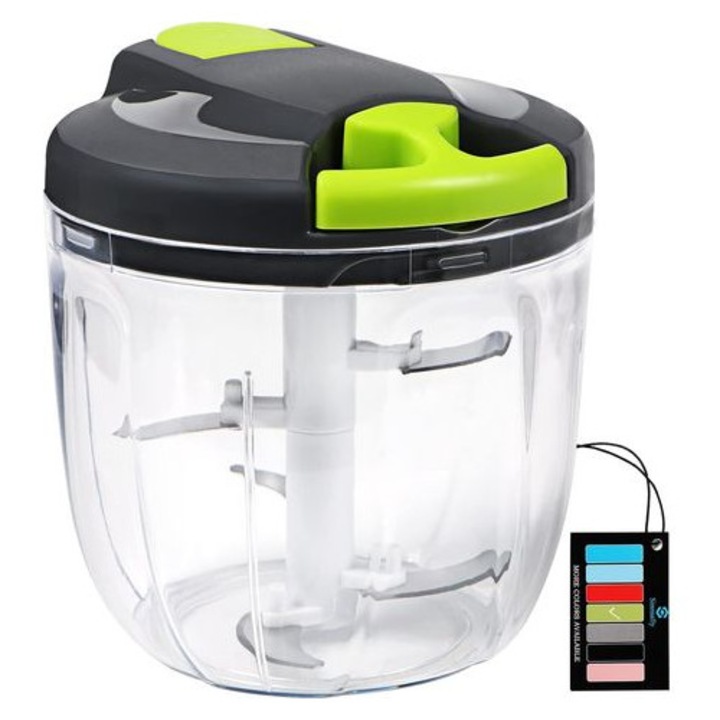 Mini tocator manual, plastic PP alimentar, lama inox 420, antiderapant, bol transparent, 15x12cm