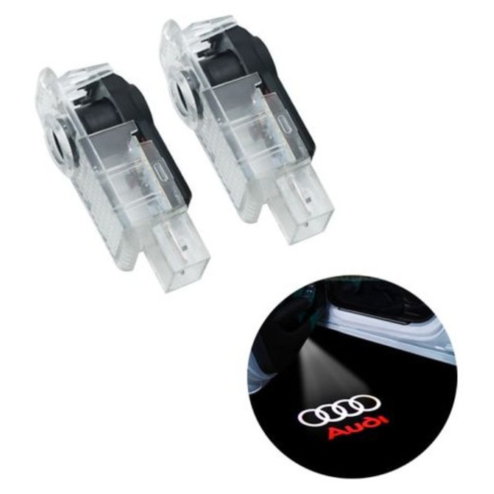 2 db LED ajtóvilágítás készlet, Audi logó, fehér, 12V, 5W, 50x50mm