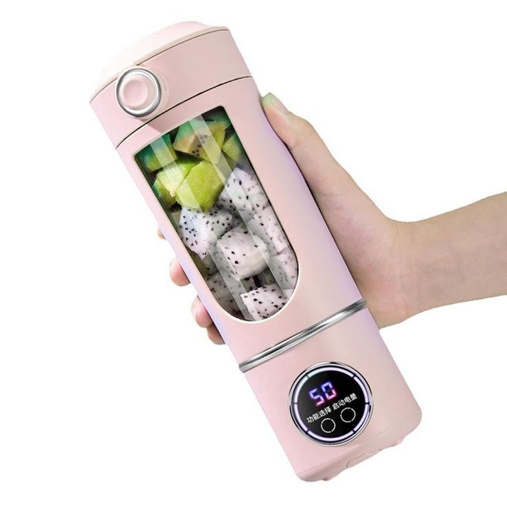 Hordozható turmixgép 700ml, 12 rozsdamentes acél penge, USB-ről tölthető, 50W, fehér