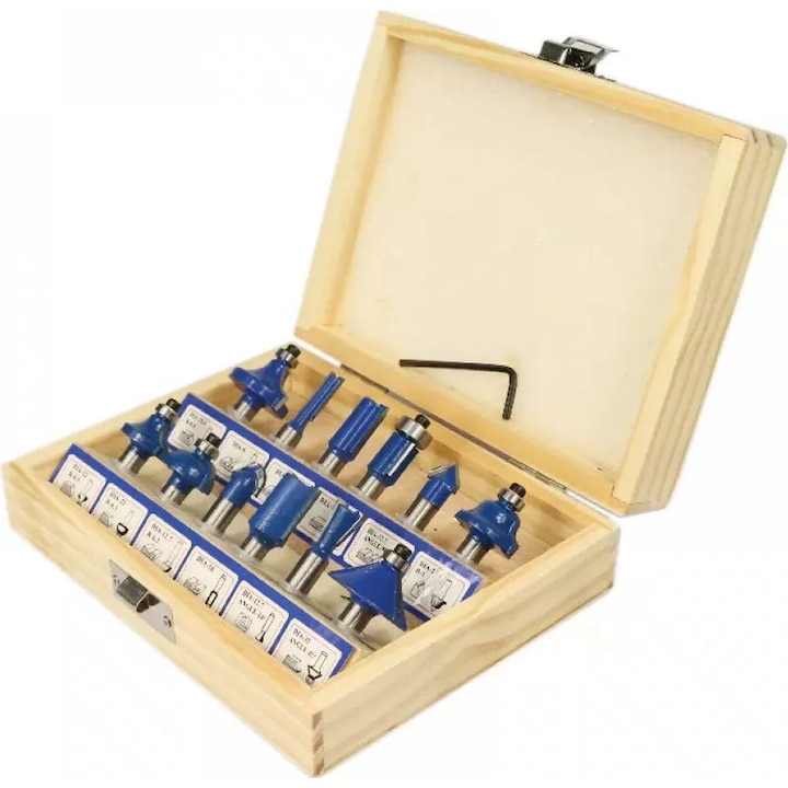 Set 12 freze pentru lemn metal plastic, HSS, 8mm, diverse dimensiuni