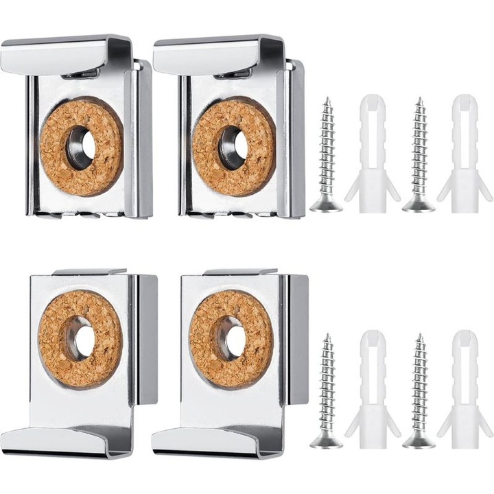 Set 4 suporturi oglinda fara rama, inox, 6mm, 12kg, argintiu