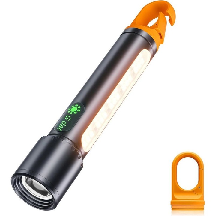 Újratölthető LED lámpa, 9 mód, zoom, vízálló, 5000mAh, fekete