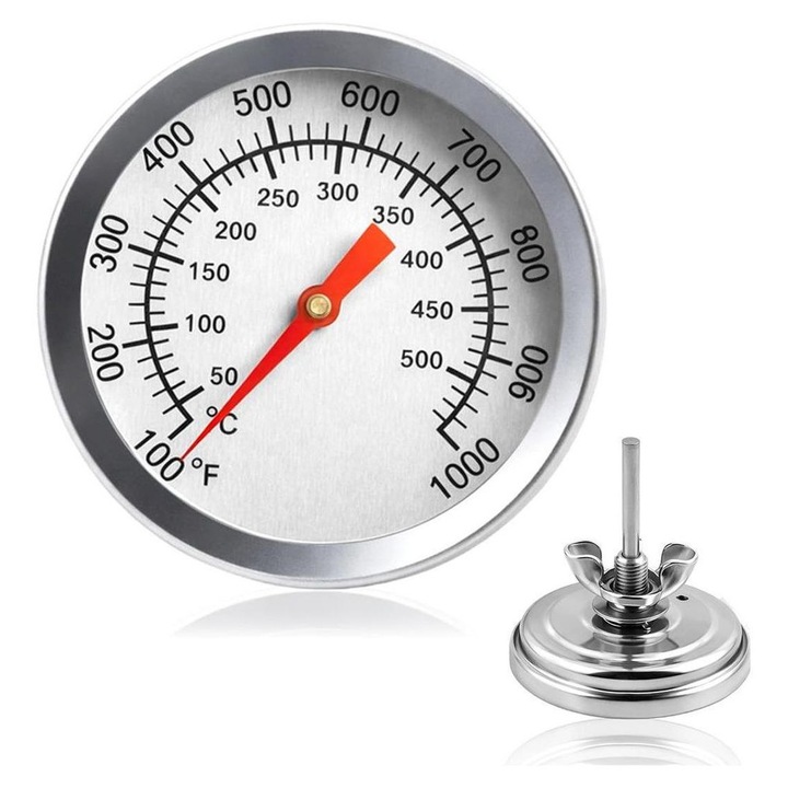 Analóg grill hőmérő 80mm, rozsdamentes acél szonda 73mm, színes, 0-500C