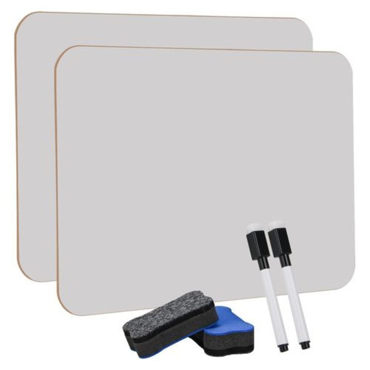 Set 2 table albe dubla fata, portabile, 21x30cm, cu markere si bureti