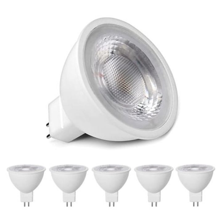 10 db LED MR16 GU5.3 izzó készlet, 5W, meleg fehér, 50x45mm