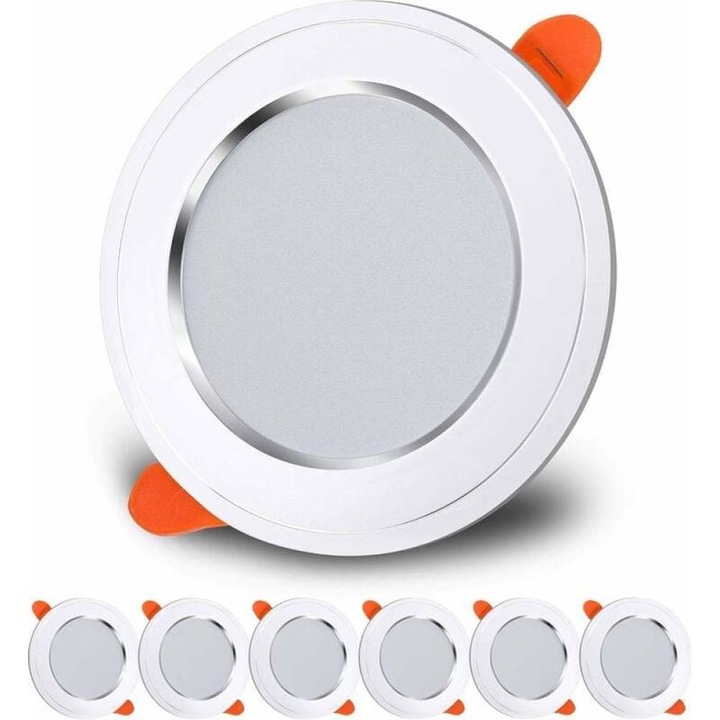 Spoturi LED incastrate, set 6, 7W, alb rece, rotund, 6000K, 180-265V