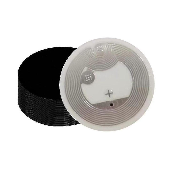 50 db NFC címke készlet, kerek, fekete, 25mm, PET