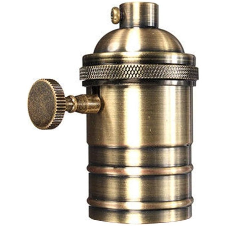 E27 lámpafoglalat, retro, kapcsolóval, antik bronz, 72x34mm