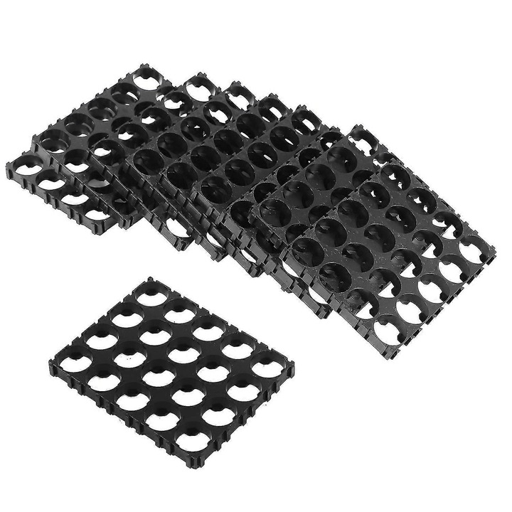 Suport plastic pentru baterii 20x18650, negru, 8x10x0.8cm set 10 buc