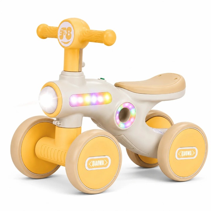 Tricicleta de Echilibru Crem – Galben pentru Copii Mixbo, 4 Roti, Muzica si Lumini LED, 1-3 Ani