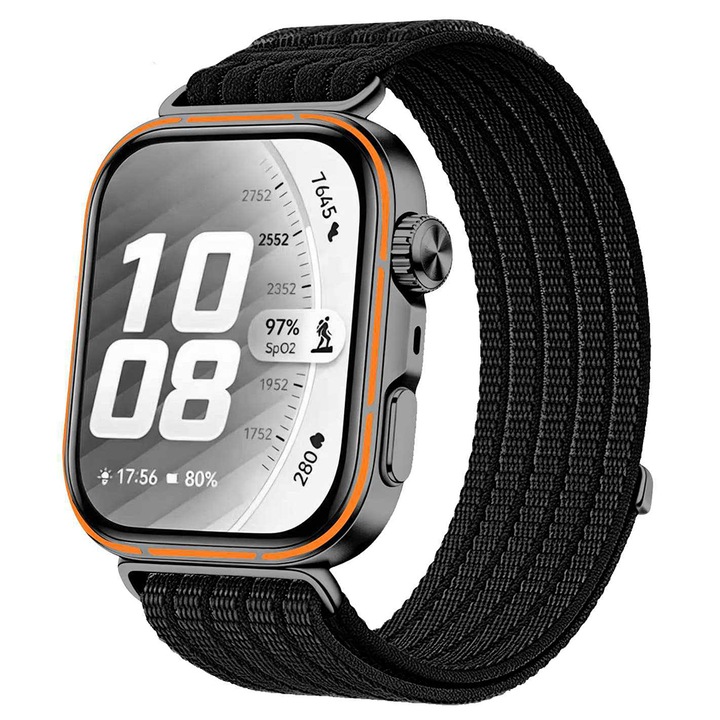 Каишка за смарт часовник за Huawei Watch Fit 5, OPTIM SOLUTION, Текстилен дизайн, Удобна за носене, Регулируема, Черна