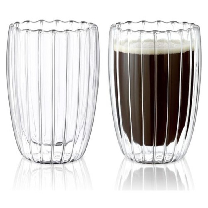 Boroszilikát dupla falú latte bögre 450ml hullám mintás átlátszó