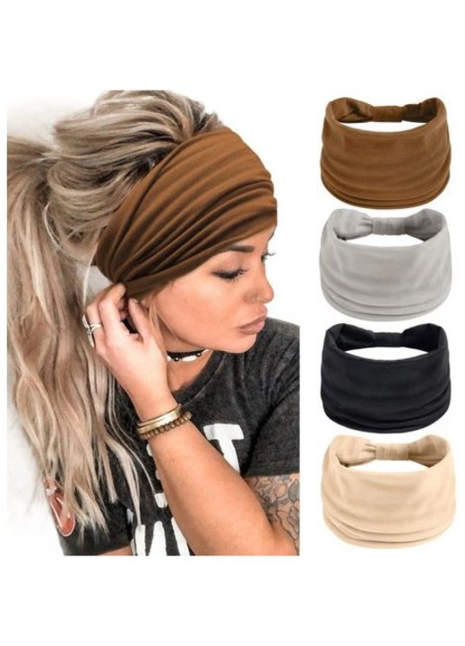 Set 4 bandeau larg, bumbac, elastic, multicolor, 15x50cm