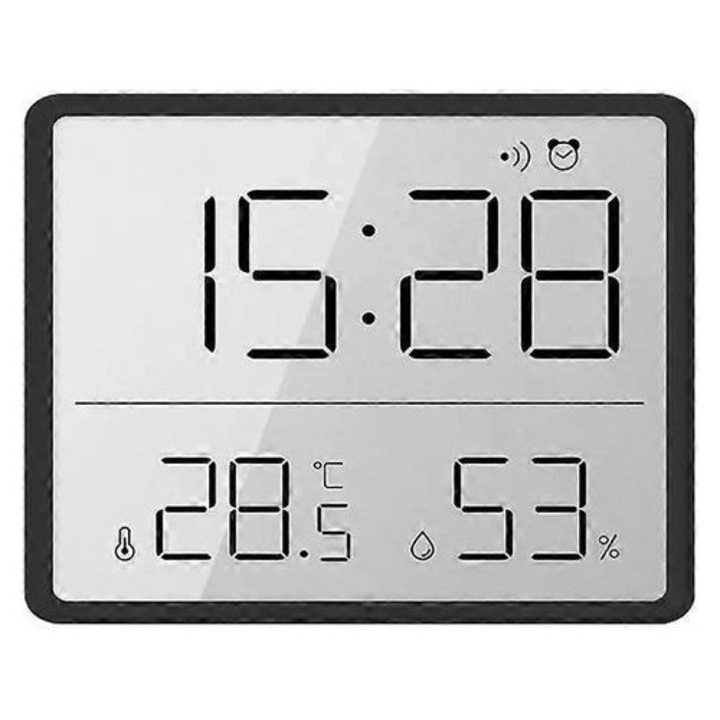 Digitális multifunkciós falióra, LCD, műanyag, fehér, 20x15cm