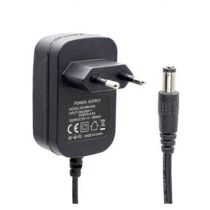 Adaptor alimentare 9V pentru bicicleta exercitii verticala Kettler AXOS Cycle P, UE, 2 pini, negru
