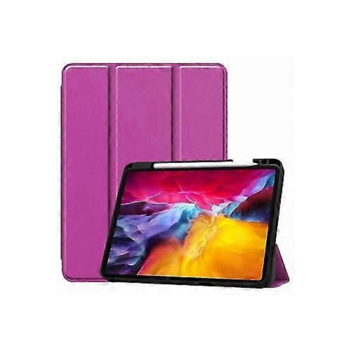 Tok iPad Pro 11 2021 táblagéphez, TPU és PU bőr, háromszoros állvány, alvás/ébresztés funkció, tolltartó, egyszínű
