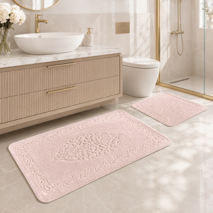 2 db fürdőszobai szőnyeg szett, 100% pamut, 60x100cm, 50x60cm, Tropik Home, Elite Porrózsaszín