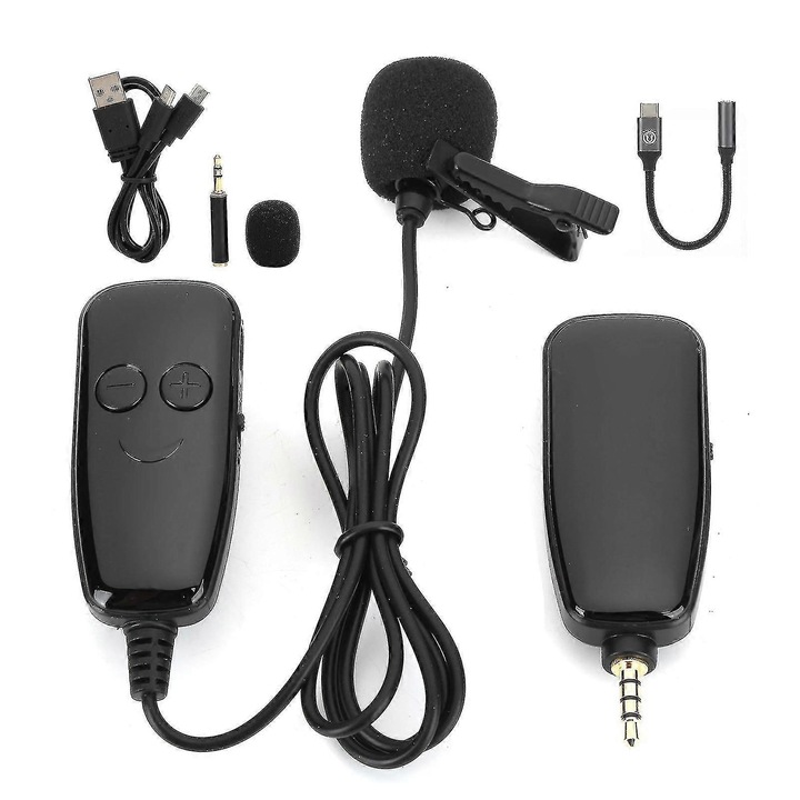 UHF vezeték nélküli mikrofon, szett, hordozható, fekete, TypeC adapterrel