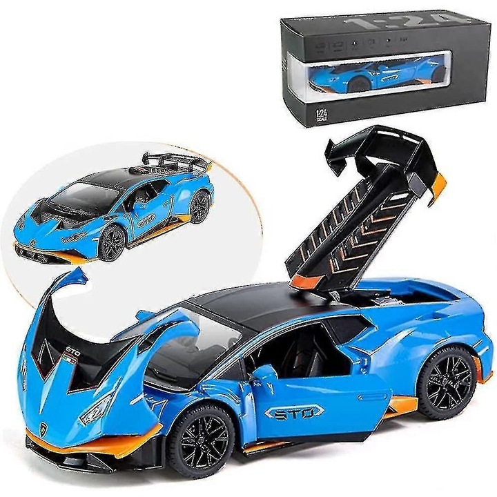 Lamborghini Huracan STO 2021 modell, 1:24 méretarányú másolat, fekete, 15x7x5cm